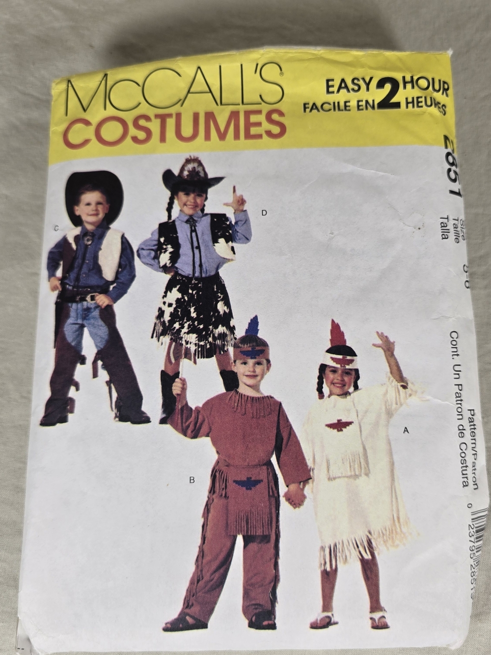 McCall’s 2851 Kids Cowboy Cowgirl Costume Pattern Size 5-6 Complete